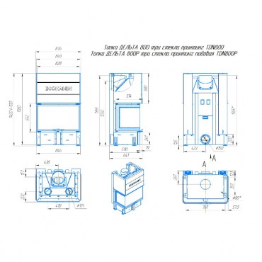 Каминная топка Экокамин ДЕЛЬТА 800 B три стекла принтинг черный шамот
